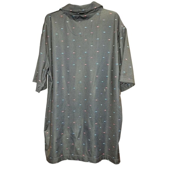 Nicklaus Boys Preppy Eco Choice Golf Polo Shirt| Large Navy Blue Mini Fish Print - Picture 2 of 5